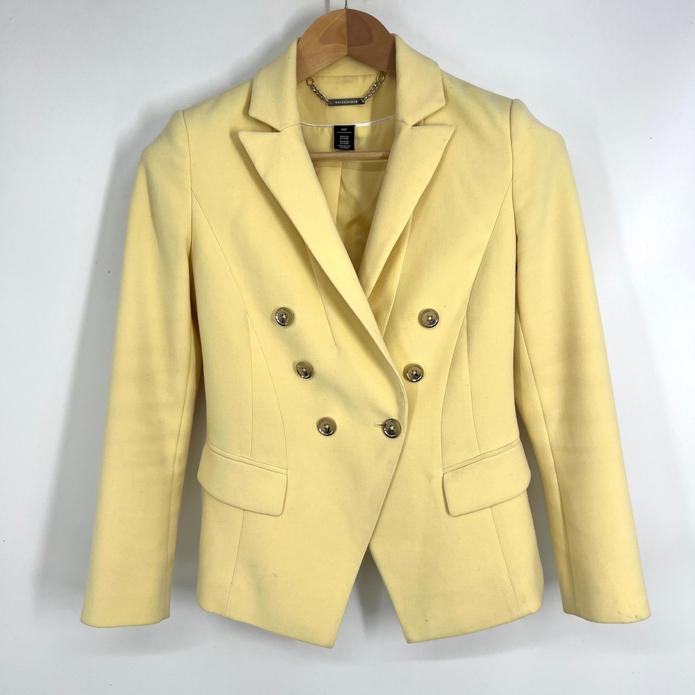 White House Black Market Yellow Double Breasted Blazer Gold Buttons 00P
